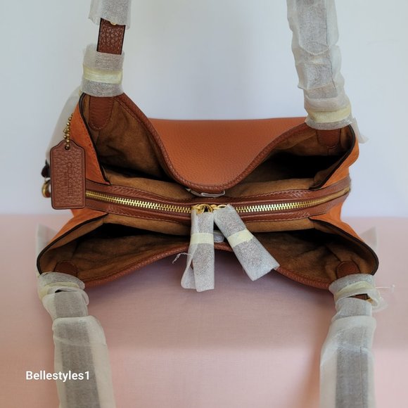 COACH Lori Colorblocked Pebbled Leather & Suede Shoulder Bag- Canyon color⭐ - Picture 11 of 16